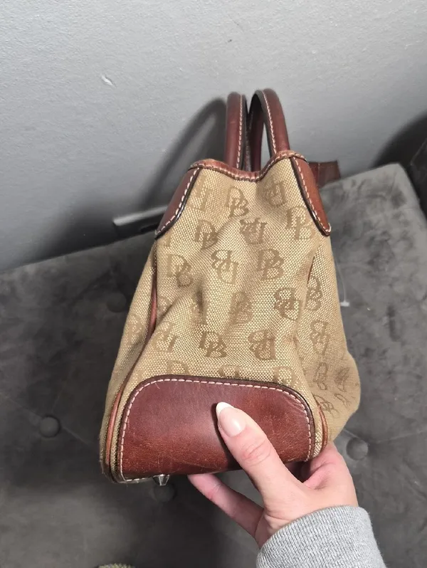 Y2K Dooney & Bourke Purse Brown Monogram wLeather Trim Shoulder Bag Vintage - Image 11
