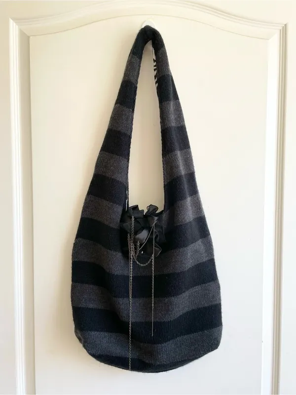 Alice + Olivia Y2K Knit Sweater Hobo Bag Striped Chains Avril Lavigne Punk - Image 2