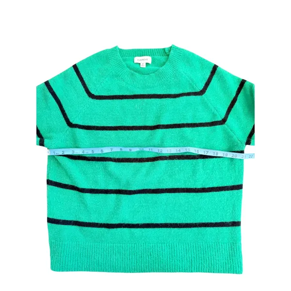 Evereve Thea Green Black Striped Crewneck Sweater Womens Medium Raglan Knit - Image 5