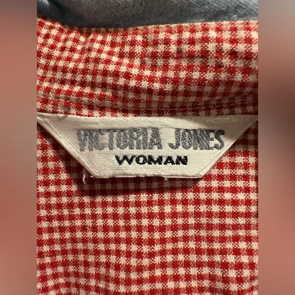 Vintage Victoria Jones Embroidered Gingham Shirt 18W Denim Collar Floral Western - Image 5