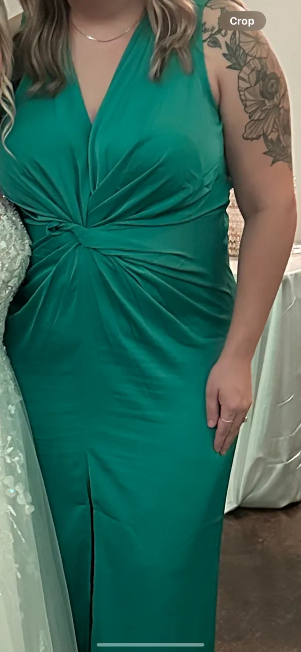 Green V Neck Ruched Maxi Twist Front Dress - Image 3