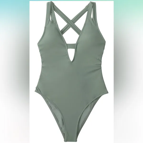 CUPSHE Women One Piece Swimsuit Deep V Neck Strappy Swimwear Bathing suit‎ small - Image 5