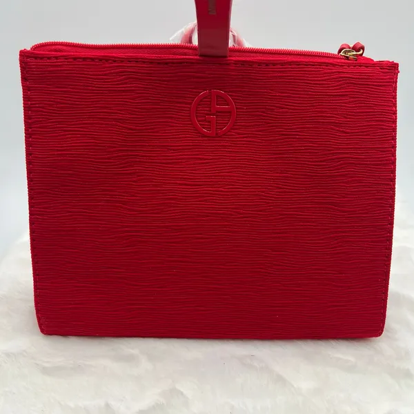 Giorgio Armani Red Beauty Zipper Wristlet Cosmetic Bag Clutch Textured Zip‎ Top - Image 9