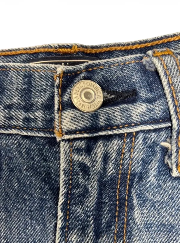 Abercrombie & Fitch Mom Cutoff High Rise Denim Shorts Womens 27 Abercrombie & Fitch high rise cutoff mom shorts in a distressed medium wash. Raw frayed hemline with classic 5 pocket styling and zip fly button closure. Modern release design features a clean back waist without traditional leather logo patch. Rigid 100 percent cotton denim build with structured vintage silhouette. Excellent preowned. No flaws, stains, or unintentional tears. Measurements Flat Lay: Waist 14.25 in Rise 10 in Inseam 2 in Hips 17 in - Image 3