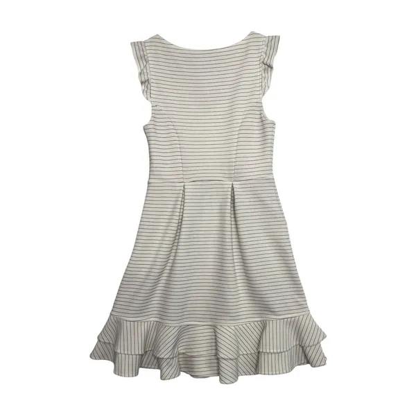 Anthropologie Maeve Dress Womens 4 Ivory Striped Fit Flare Ruffle Party Cottage - Image 2