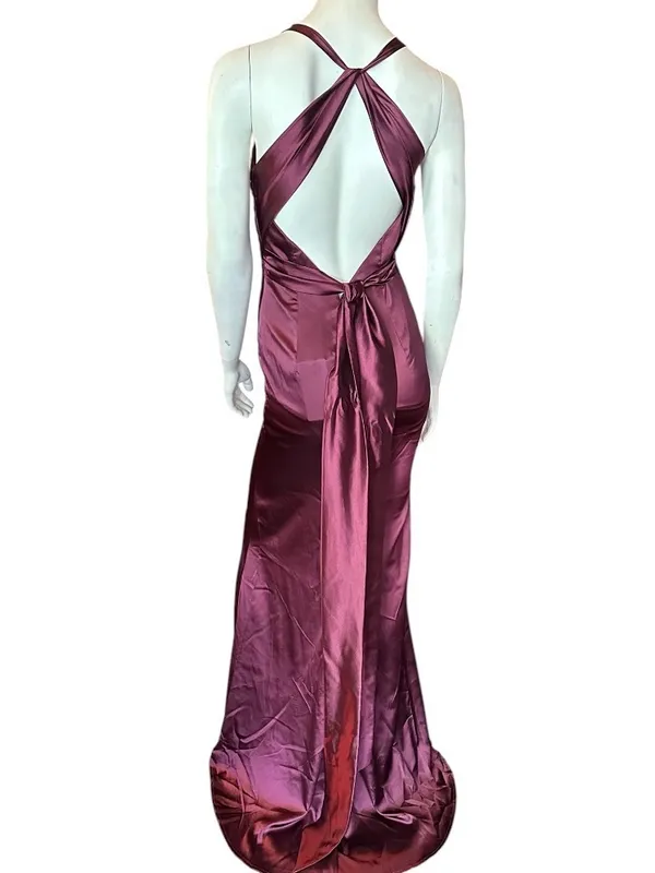 Monvelli Elegant Halter Satin Floor Mermaid Prom Gown Wine Size 2 NWT - Image 4