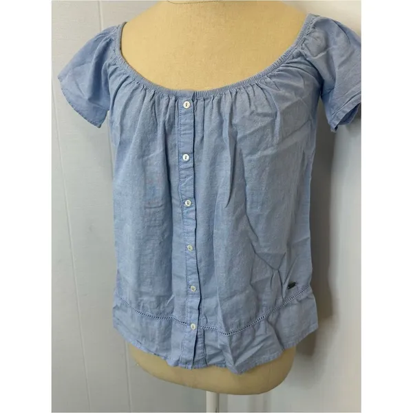 Superdry Light Blue Crochet Trim Shirt Detail 100% Cotton - Image 3