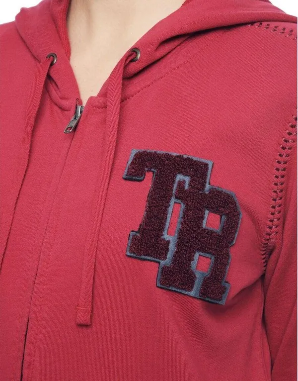 New Womens Designer True Religion Patch Hoodie Jacket Baseball Stitch Red XS NWT - Image 3