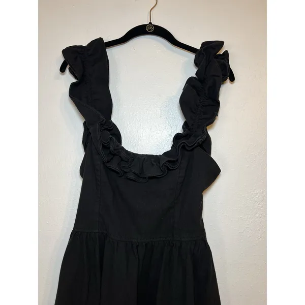 Free People Ruffle It Up Midi Dress Black Smocked Tie Cotton Size Medium - Image 5