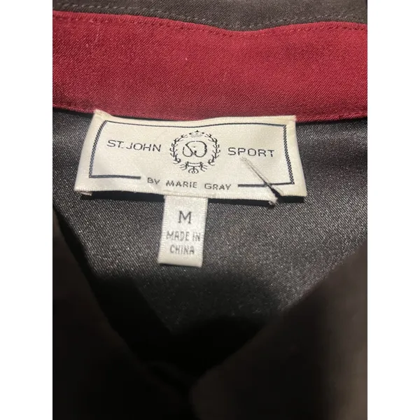 St John Sport Dark Brown Polyester Blend Faux Suede Snap Front Epaulet Jacket M. - Image 3