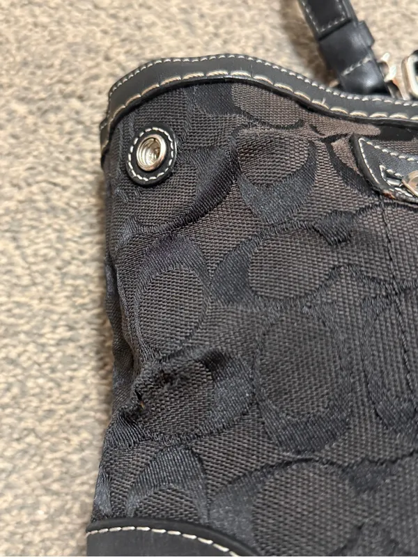 Vintage Coach Hampton Signature Satchel Black Canvas Leather Y2K Hobo code 6830 - Image 5
