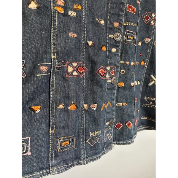 Chicos Women's Denim Jean Vest Aztec Style Size 2‎ - US Size M - Image 3
