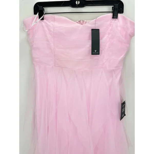 Lulus Delightful Beauty Pink Mesh Strapless Ruched Ruffled Maxi Dress XL NWT - Image 8