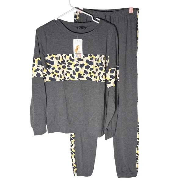 NWT PRETTYGARDEN Leopard Lounge Set‎ Joggers Top Dark Gray Small - Image 5