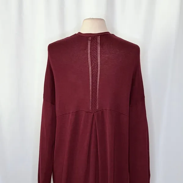 By ANTHROPOLOGIE Pointelle‎ Long Cardigan Sweater Purple Burgundy Cottage Medium - Image 9