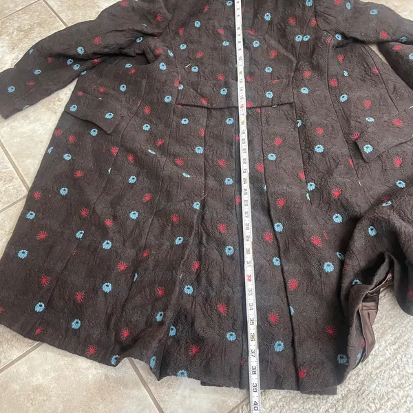 Irene van ryb Vintage Brown Textured Floral Long Coat size 40/ USA 6-8 WOOL - Image 7