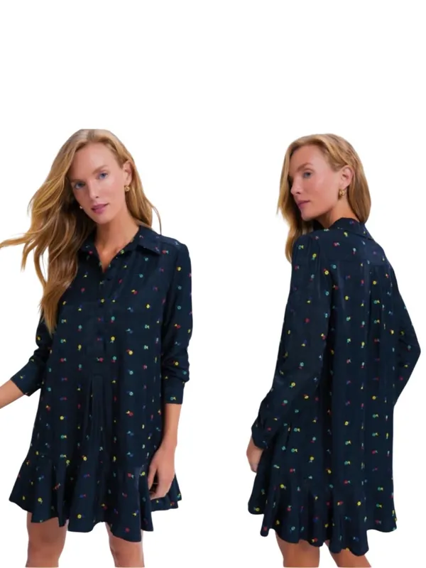 Tuckernuck Callahan Shirt Dress Navy Blue Embroidered Size Medium NWT - Image 4