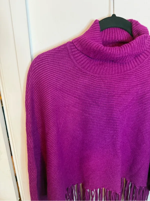 Yolly Italy Purple Fringe Turtleneck Poncho Sweater - Image 5