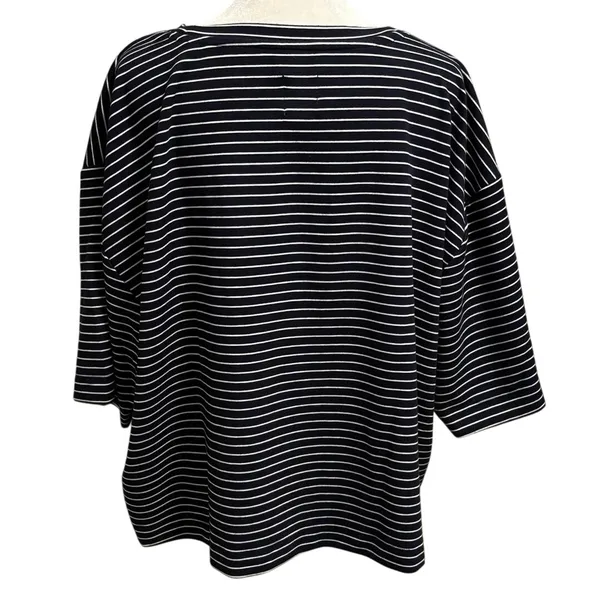 Maeve Size XL Anthropologie Short Sleeve Tee T Shirt Stripes Boxy Fit Navy Blue - Image 2