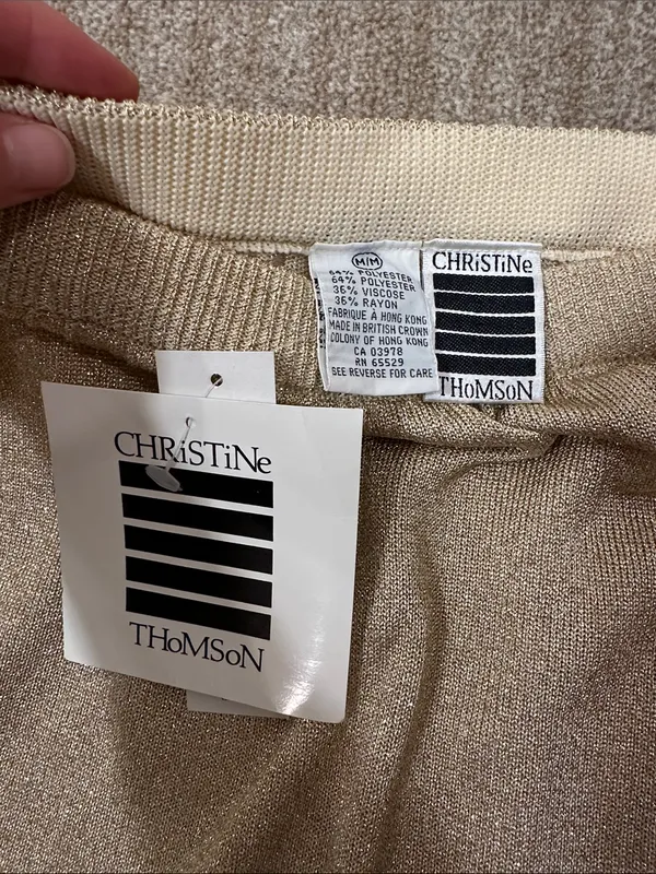 Christine Thomson Gold Unlined Deadstock Midi Skirt Vintage Women Size Medium - Image 5