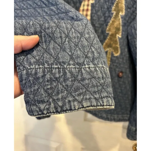Don't Mess With Texas Quilted Denim Barn‎ Jacket XL Blue Patchwork Corduroy XL - Image 8