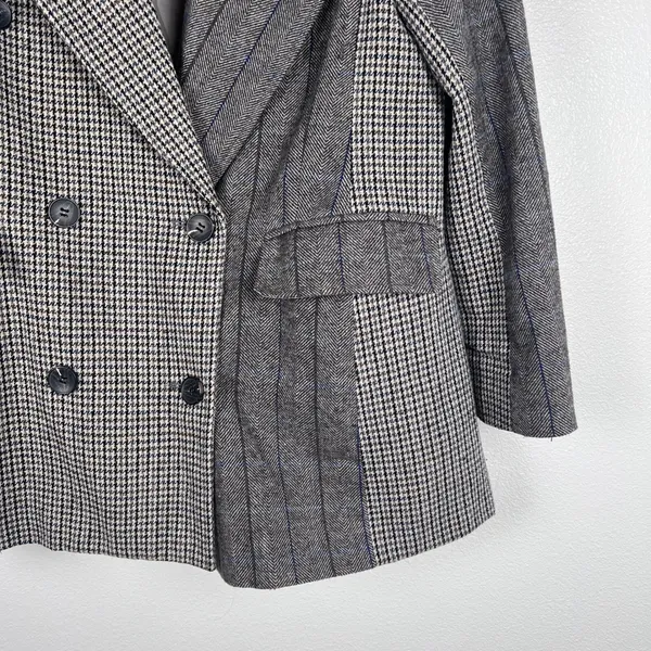 7‎ For All Mankind Womens Mixed Pattern Double Breasted Blazer Gray Wool Blend L - Image 6