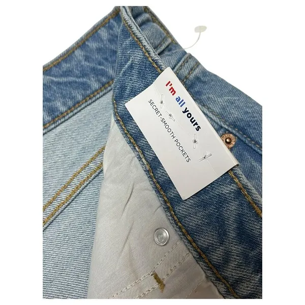 New Old Jeans Navy Womens 10 Extra High Rise Sky Hi Wide Leg Raw Hem Light Blue - Image 10