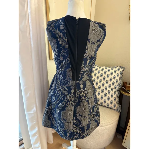 Alice + Olivia Blue Jacquard Mini Dress Size 6 - Image 3