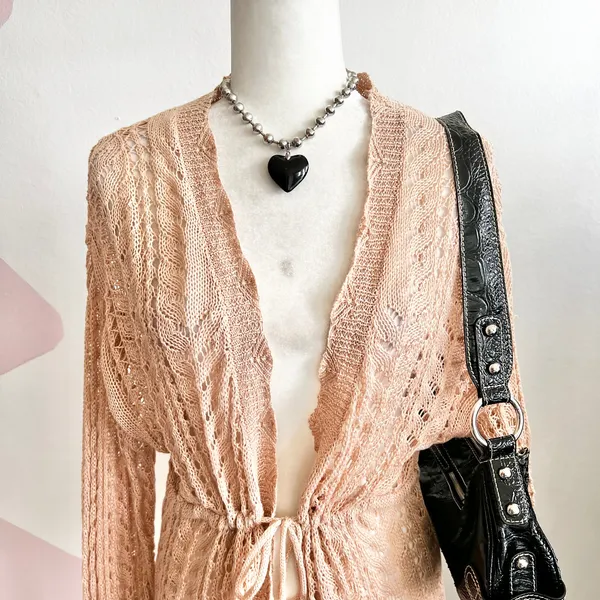 Crochet Cardigan Knit Open Front Boho Minimalist Cottagecore Medium‎ - Image 2