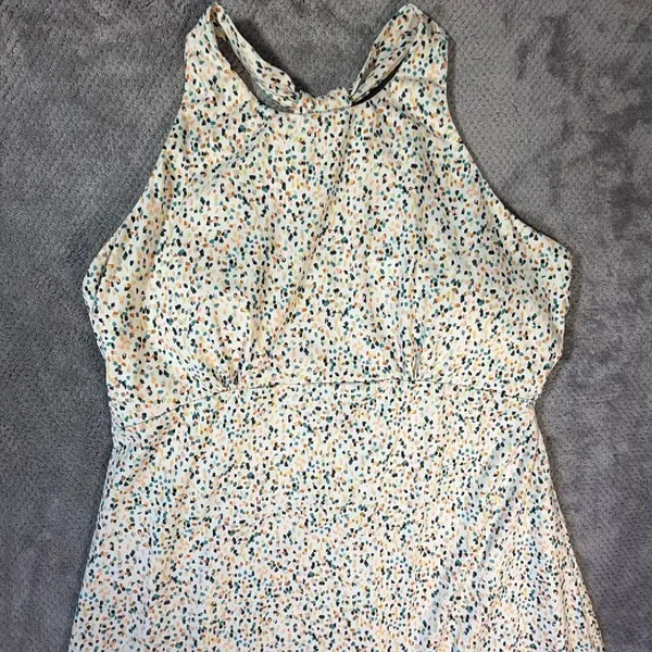 prAna Jewel Lake Dress Women’s L Birch Spots Built-In Bra Pockets Active Midi #7 - Image 3