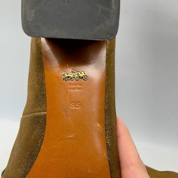 Coach Gold Suede Kitten Heels Ankle Straps 8.5 - Image 9