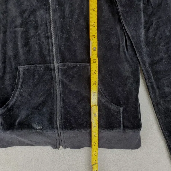 Vintage Y2K Juicy Couture Size M Black Velour Zip Track Jacket Big Logo Full Zip - Image 8