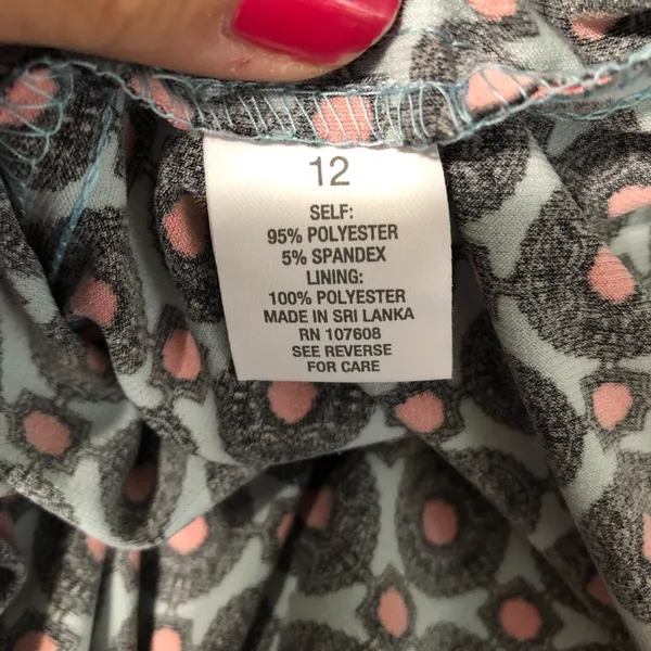 Roz & Ali‎ New geometric dress sleeveless ruched waist pink blue women’s size 12 - Image 9