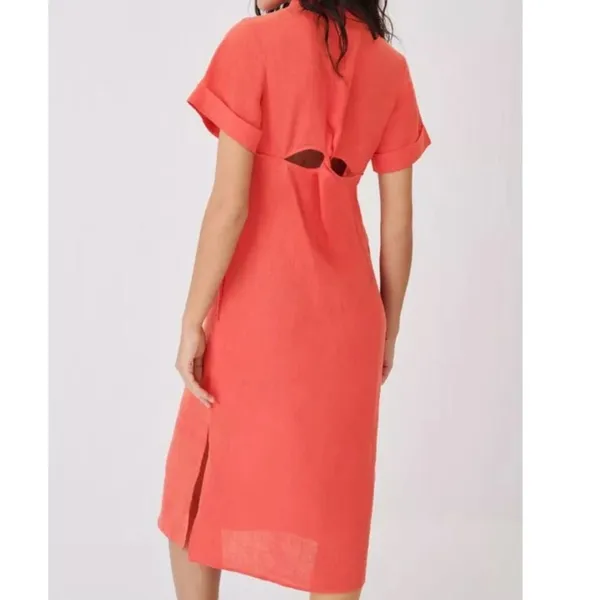 Maje Size 38 Cutout Twisted 100% Linen Midi Shirt Dress‎ - Image 4