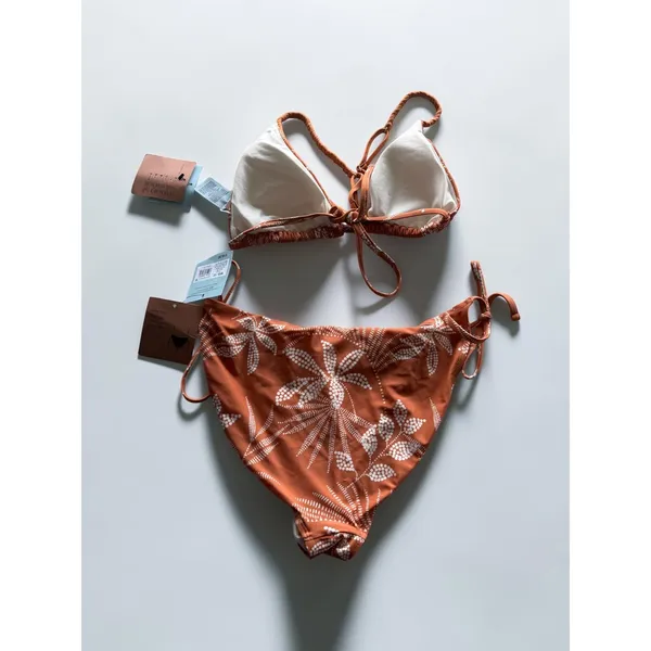 Shade & Shore Womens Rust Orange Floral Triangle Bikini‎ Set NWT Size Medium - Image 2