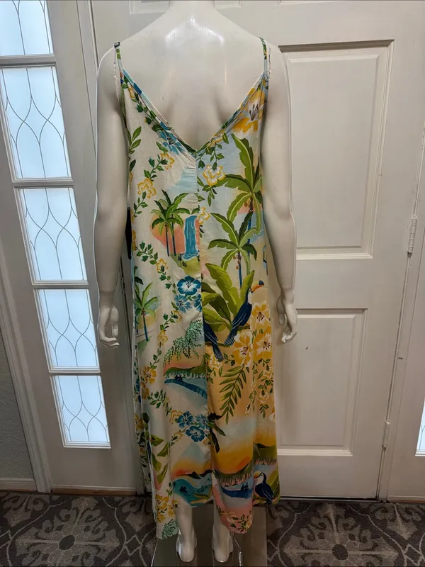 Farm Rio Tropical Floral Slip Dress in Yellow, Blue & Green Size Small - Image 10