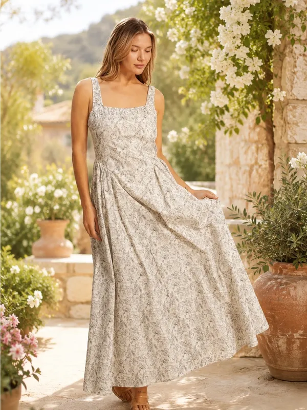HYFVE Floral Smocked Maxi Dress – Cottagecore Romantic Summer Dress L - Image 5