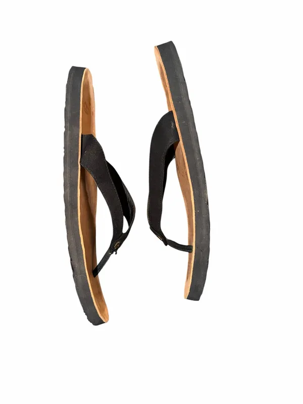 UGG Women's Black Strap Tan Leather Flip Flop Sandals Size 9 - Image 4