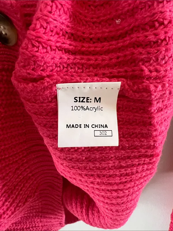 Women’s Hot Pink V-Neck Button Cardigan Sweater - Image 2