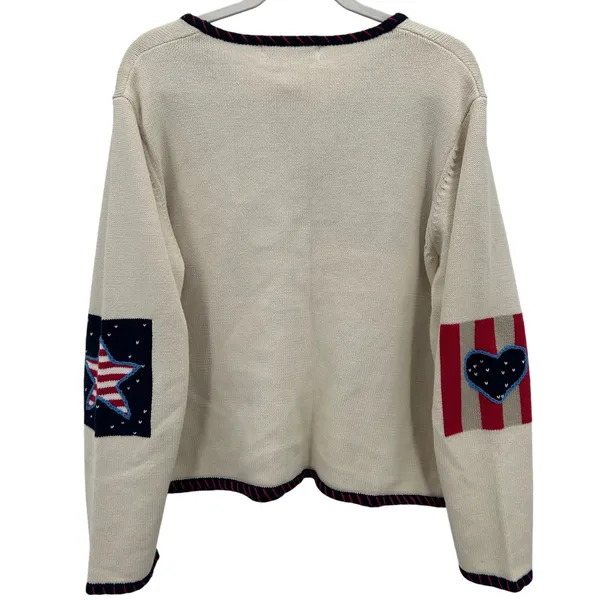 Vintage Womens XL USA Americana Patriotic Cardigan Sweater Cotton Stars Olympics - Image 3