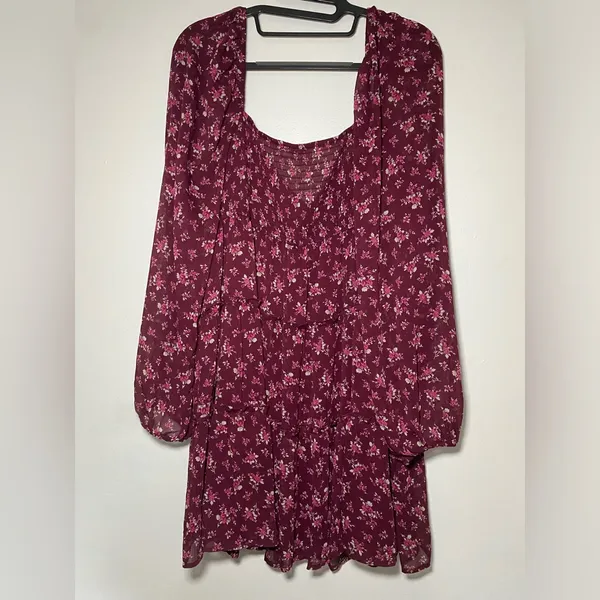 Altar'd State Burgundy Floral Long Sleeve Mini Dress - Image 5