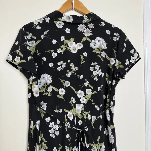 Vintage 90s B Moss Dark Floral Maxi Dress Women’s 13/14 Short Sleeve Collar - Image 8