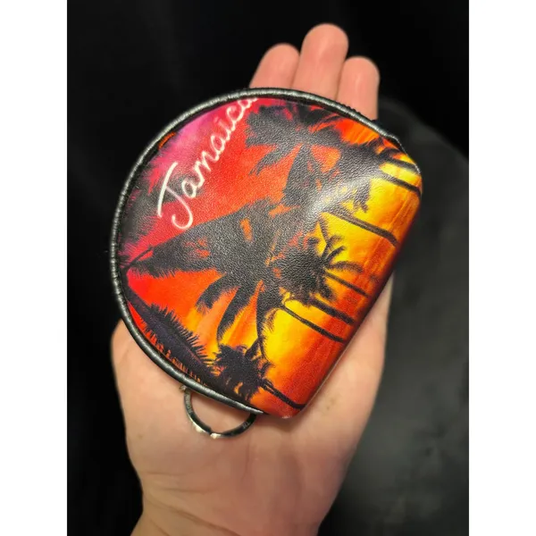 Robin Ruth Jamaica Souvenir Coin Purse Sunset Palm Tree Keyring‎ Pouch Black - Image 6