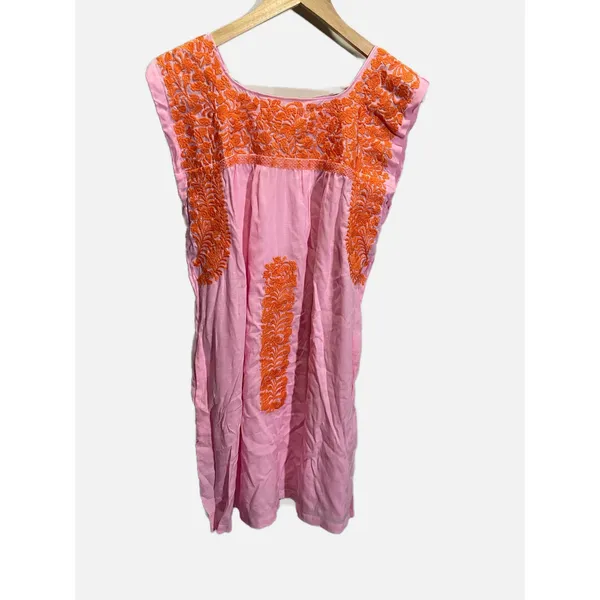 J.‎ Marie Embroidered Mini Dress Womens S Pink Orange Linen Blend Boho Summer - Image 3