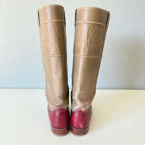 Justin Boots Tan Red Leather Western Cowgirl Knee High Pull On Womens Size 5.5 B - Image 3