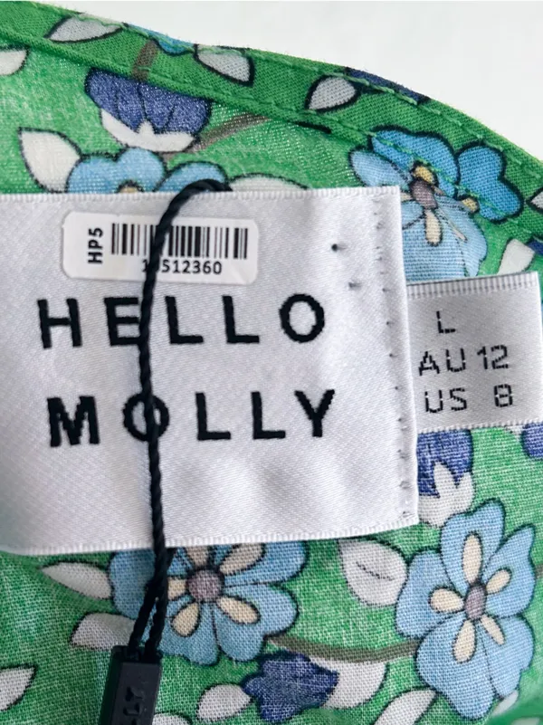 Hello Molly Rejuvenate Dress Green Floral One Shoulder Wrap Mini Dress Sz 8 - Image 6