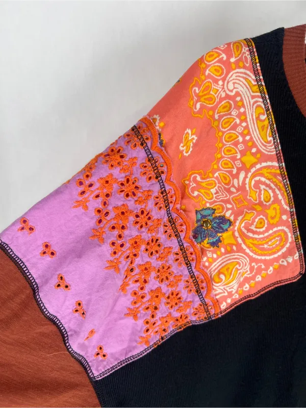 We The Free Patchwork‎ Boho Sweatshirt Small Embroidered Paisley Pullover - Image 3