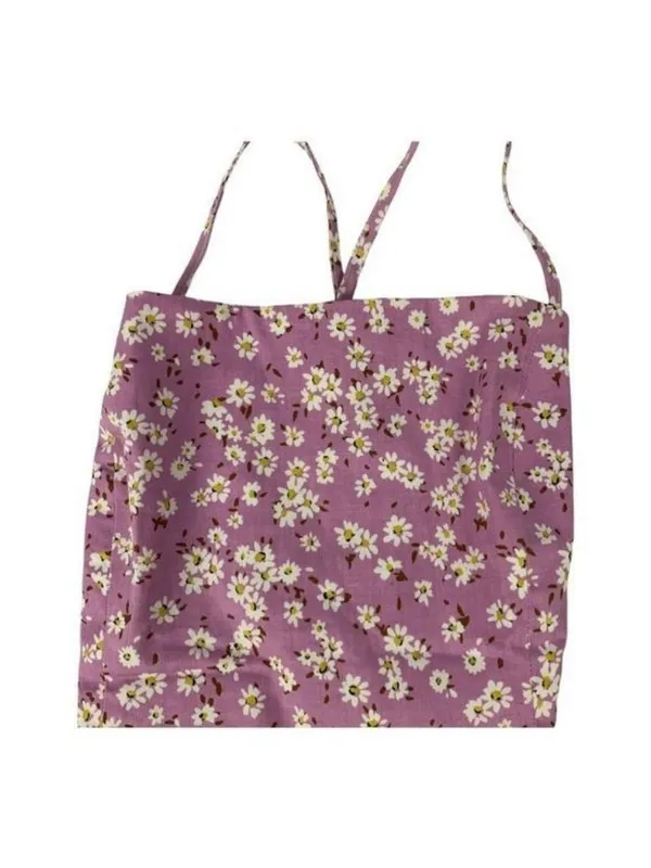 Zara Purple Daisy Lace-Up Camisole Womens S Floral Print Spaghetti Straps Top - Image 2