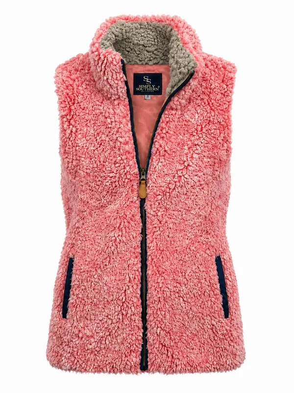 Simply Southern Pink Sherpa Full-Zip Vest Size S - Image 2