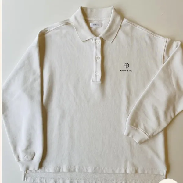 ANINE BING TATUM POLO SWEATSHIRT IN IVORY REVOLVE $200 casual logo winter - Image 6